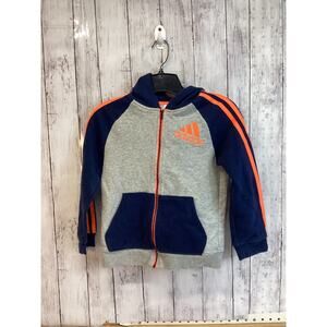Adidas Kids Boy Hoodie Sweatshirt Size 7T Gray Orange Logo Stripes Full Zip